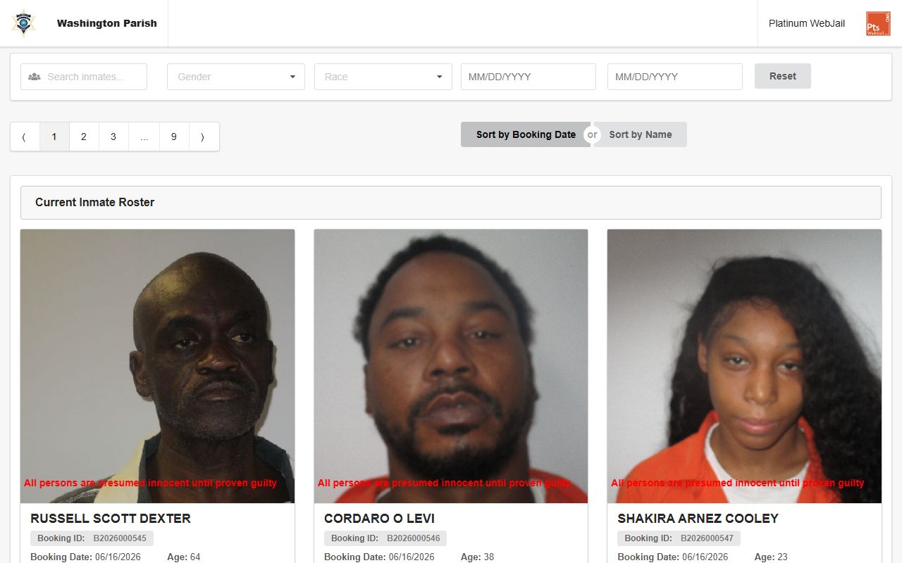 Washington Parish inmate records Platinum Webjail roster